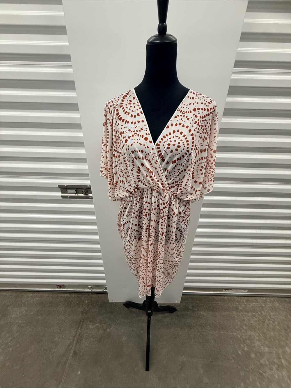 White & Rust Dot V-Neck Swim Cover-Up